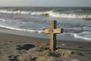 crucificação do Jesus Cristo - Cruz às pôr do sol, gerar ai foto