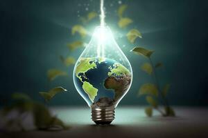 ecologia e mundo água dia , luz lâmpada idia com de Meio Ambiente proteção e Salve  terra água , gerar ai foto