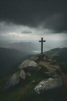 crucificação do Jesus Cristo - Cruz às pôr do sol, gerar ai foto