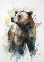 aguarela Urso pintura pintura estilizado pintura papel de parede minimalismo Castanho Urso panorama verão pedras, gerar ai foto