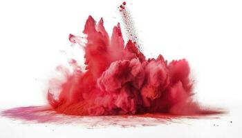 brilhante vermelho holi pintura cor pó festival explosão isolado branco fundo. industrial impressão conceito fundo, gerar ai foto