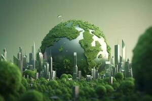 papel arte , verde planeta terra do esfera futurista , cristal terra planeta verde floresta cidade , gerar ai foto