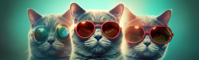 três legal gatos dentro oculos escuros. ilustração ai generativo foto