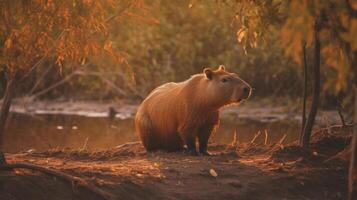 fofa capivara dentro natureza. ilustração ai generativo foto