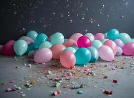 feliz aniversário fundo com balões. ilustração ai generativo foto