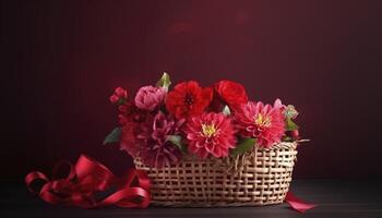 vermelho flor dentro a cesta para amor celebração , generativo ai foto