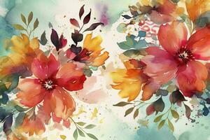 ramalhete composição decorado com empoeirado Rosa aguarela flores e eucalipto vegetação, gerar ai foto