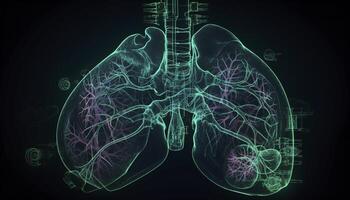 esfumaçado pulmões do uma fumante em uma Sombrio fundo isolar médico conceito 3d ilustração generativo ai foto