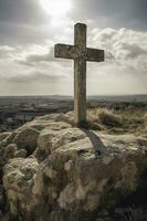 crucificação do Jesus Cristo - Cruz às pôr do sol, gerar ai foto