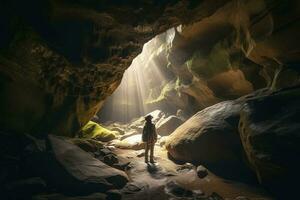 aventureiro dentro uma caverna, gerar ai foto