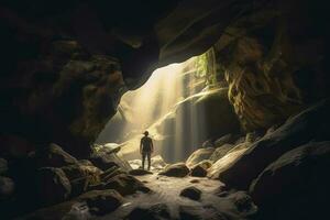 aventureiro dentro uma caverna, gerar ai foto