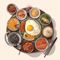 banchan ou panchan estão lado pratos dentro a coreano culinária tradição. ai gerado. foto