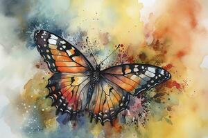 uma borboleta em repouso em uma flor pétala aguarela pintura, lindo natural formulários, fresco limpar \ limpo formas, colorida, branco fundo, gerar ai foto