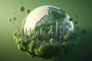 papel arte , verde planeta terra do esfera futurista , cristal terra planeta verde floresta cidade , gerar ai foto