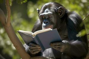 aberto livro com animal desenho animado jogando dentro a parque debaixo uma grande árvore, gerar ai foto