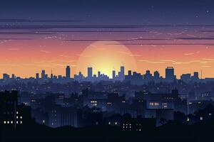 olho do pássaro Visão do uma pôr do sol paisagem urbana representando a Tóquio torre e Roppongi colinas arranha-céus acima a edifícios do shibadaimon distrito às dourado hora , gerar ai foto