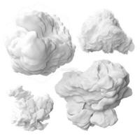 3d renderizar, coleção do abstrato realista nuvens isolado em branco fundo, clima grampo arte, Projeto elementos, gerar ai foto