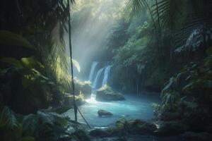 cascata dentro uma tropical selva generativo ai foto