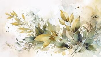 aguarela floral padronizar com verde e ouro folhas Casamento convite generativo ai foto