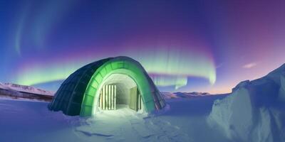 aurora boreal sobre uma iglu dentro artic ai gerado foto
