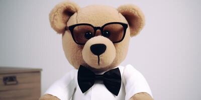 Urso de pelúcia Urso vestindo uma óculos ai gerado foto