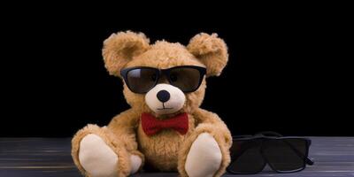 Urso de pelúcia Urso vestindo uma óculos ai gerado foto