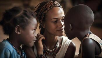 africano americano mãe e criança sorrir ao ar livre gerado de ai foto