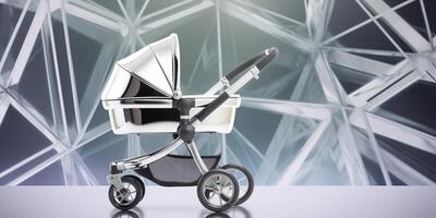 moderno cromada metal bebê carrinho de criança em uma futurista ai gerado foto