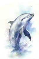 fofa pulando bebê golfinho aguarela ilustração, gerar ai foto