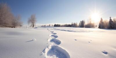 inverno panorama com Nevado caminho ai gerado foto