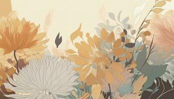 abstrato floral arte fundo vetor. papel de parede do Primavera colorida flores jardim. isolado em branco para cumprimento cartões, páscoa, Ação de graças. Primavera definir, fundo , gerar ai foto