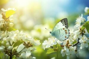 uma borboleta sentado em flor e folha, gerar ai foto