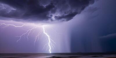 uma Strom com uma relâmpago em a topo ai gerado foto