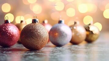 Natal fundo com brilhar bolas. ilustração ai generativo foto