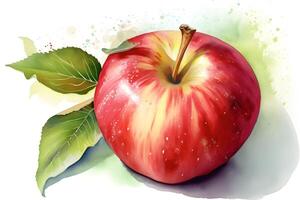 maduro vermelho maçã em branco fundo, aguarela ilustração. ai gerado. foto