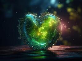 verde coração este representa de Meio Ambiente proteção criada com generativo ai tecnologia. foto