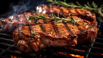 grelhado carne de porco ou carne bifes ai generativo foto