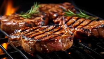 grelhado carne de porco ou carne bifes ai generativo foto