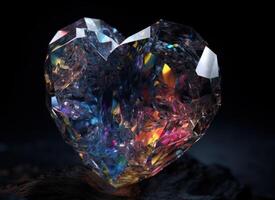 coração forma fez de quartzo em uma Preto fundo criada com generativo ai tecnologia. foto