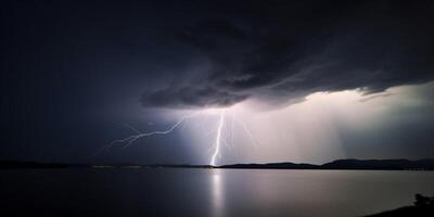 uma Strom com uma relâmpago em a topo ai gerado foto