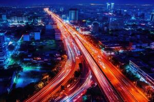 tráfego cidade luzes às noite, ai gerado foto