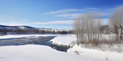 inverno panorama com Nevado caminho ai gerado foto