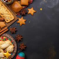 Comida festa em decorado mesa para festa junina celebração. brasileiro Comida para a comemorar Junho celebração. Comida fundo generativo ai ilustração foto