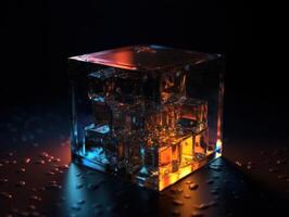 futurista vidro cubo fundo generativo ai tecnologia. foto