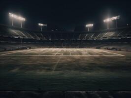 futebol estádio com brilhante luzes e assentos criada com generativo ai tecnologia foto