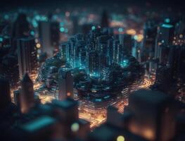 futurista cidade panorama paisagem urbana isométrico Visão noite cidade criada com generativo ai tecnologia foto