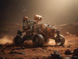 Andarilho em Marte superfície. exploração do vermelho planeta. criada com generativo ai tecnologia. foto