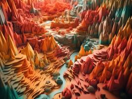 colorida papel cortar terreno montanhas fundo criada com generativo ai tecnologia. foto