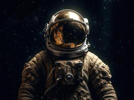 astronauta dentro traje espacial contra a fundo do a noite céu criada com generativo ai tecnologia foto