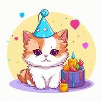 aniversário gato com bolo. ilustração ai generativo foto